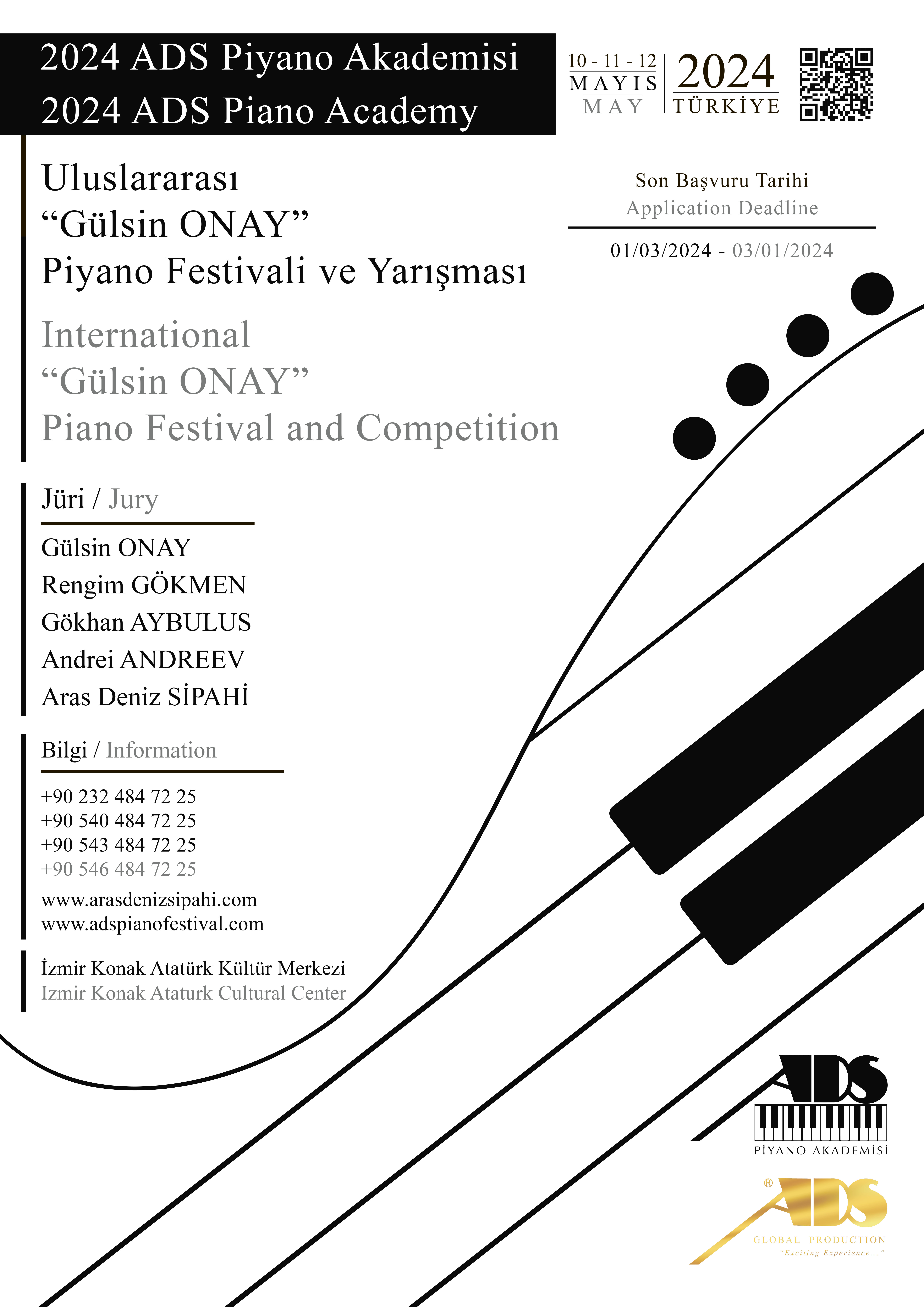 2024 ADS Piyano Akademisi Uluslararası 'Gülsin Onay' Piyano Yarışması Finali ve Ödül Töreni 12 Mayıs 2024'te İzmir Konak AKM'de!